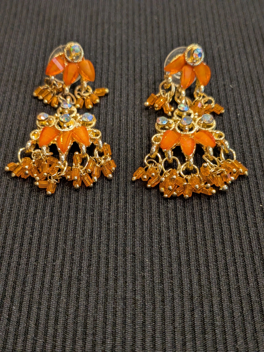 B#4: Orange Crystal Dangle Earrings - Unbranded
